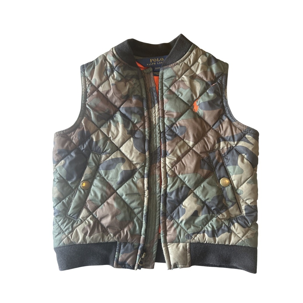 Polo Ralph Lauren Boys‎ Diamond Quilted Camo Vest Puffer Size 2/2T Pony Logo